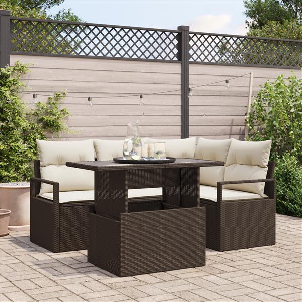 Grote foto vidaxl 5 delige tuinset met kussens bruin poly rattan tuin en terras tuinmeubelen