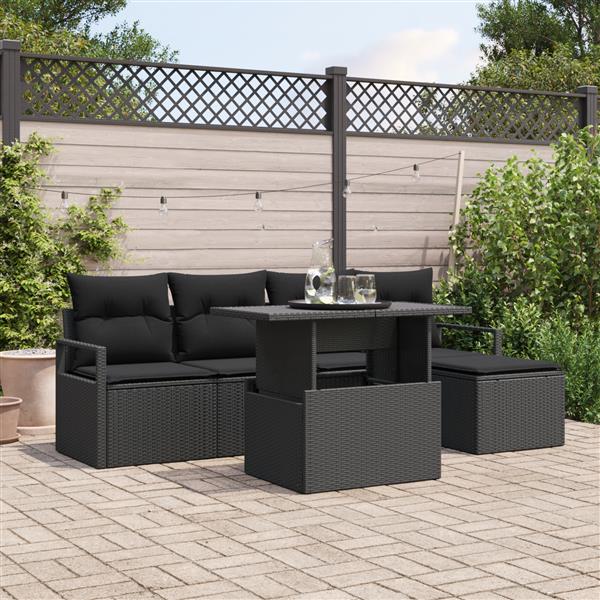 Grote foto vidaxl 6 delige tuinset met kussens zwart poly riet tuin en terras tuinmeubelen