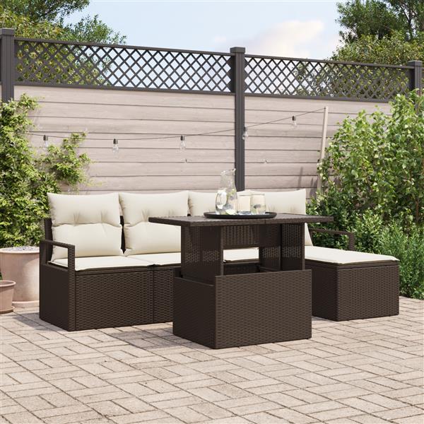Grote foto vidaxl 6 delige tuinset met kussens bruin poly rattan tuin en terras tuinmeubelen