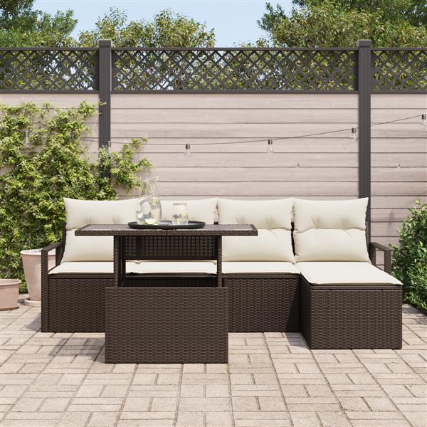Grote foto vidaxl 6 delige tuinset met kussens bruin poly rattan tuin en terras tuinmeubelen