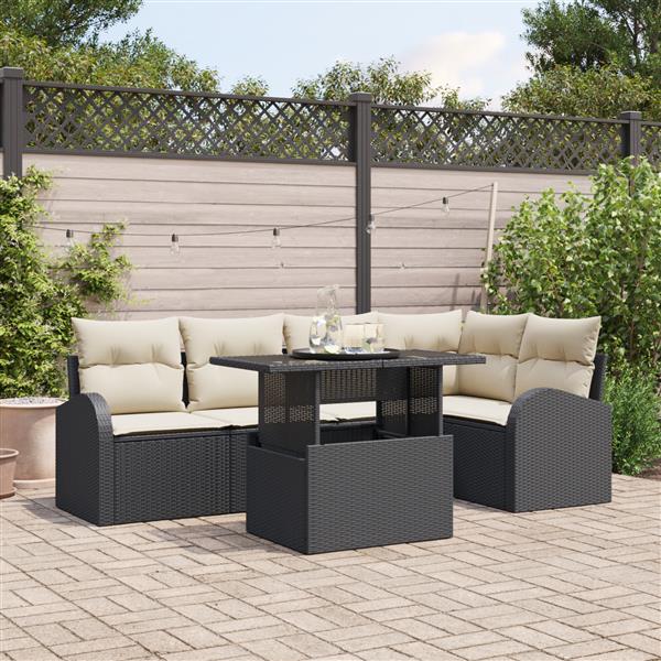 Grote foto vidaxl 6 delige tuinsofa set met kussens zwart poly rattan tuin en terras tuinmeubelen