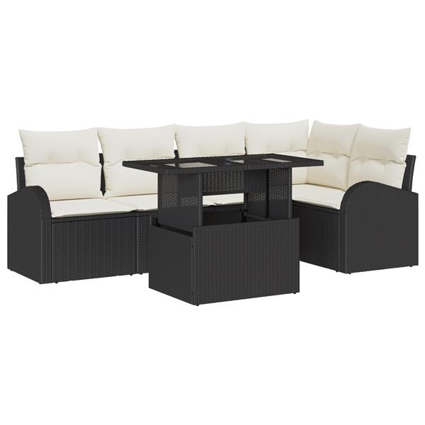 Grote foto vidaxl 6 delige tuinsofa set met kussens zwart poly rattan tuin en terras tuinmeubelen