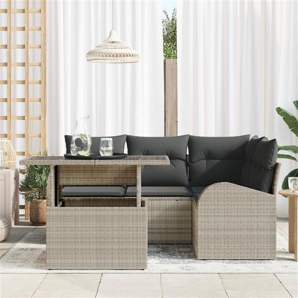 Grote foto vidaxl 5 delige tuinbankenset met kussens poly rattan lichtgrijs tuin en terras tuinmeubelen