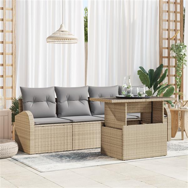 Grote foto vidaxl 5 delige tuinset met kussens beige poly riet tuin en terras tuinmeubelen