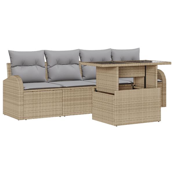 Grote foto vidaxl 5 delige tuinset met kussens beige poly riet tuin en terras tuinmeubelen