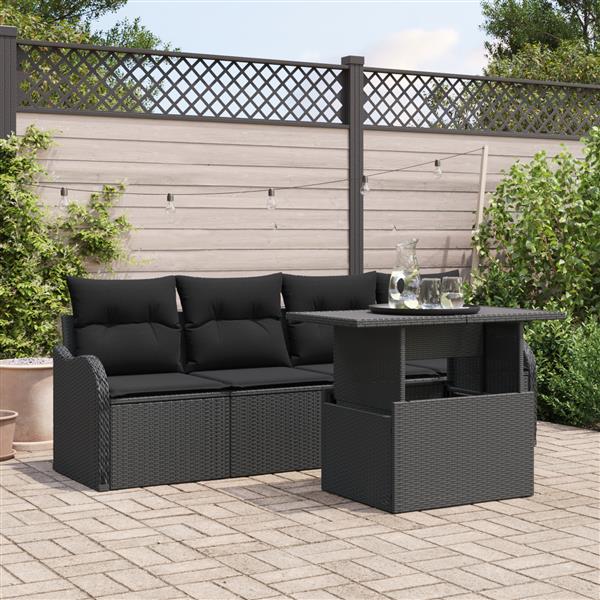 Grote foto vidaxl 5 delige tuinset met kussens in zwart poly rattan tuin en terras tuinmeubelen