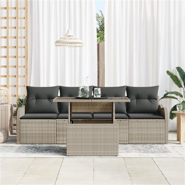 Grote foto vidaxl 5 delige tuinset met kussens in lichtgrijs poly rattan tuin en terras tuinmeubelen