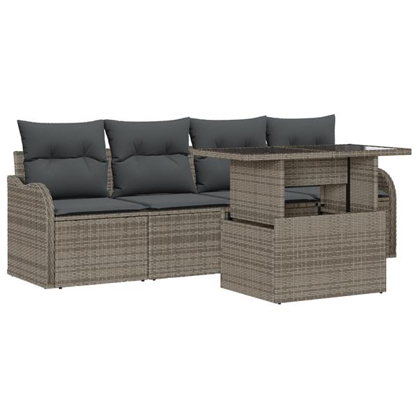 Grote foto vidaxl 5 delige tuinbankset met kussens grijs poly rattan tuin en terras tuinmeubelen