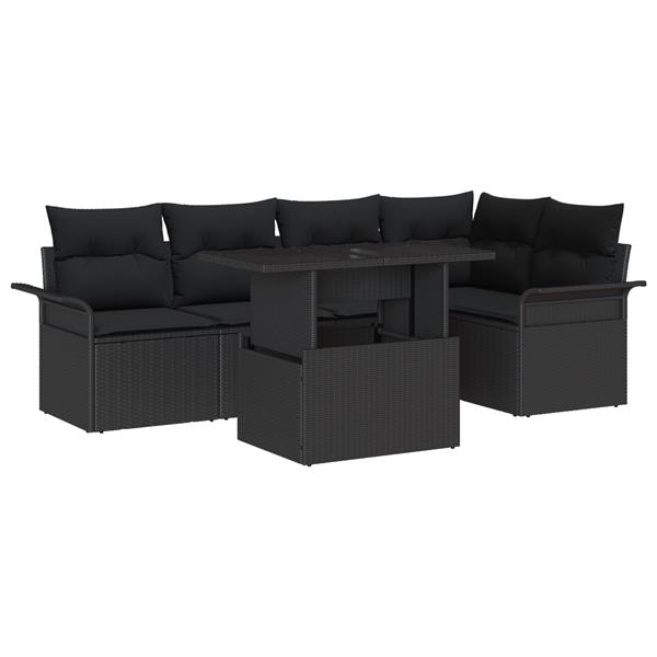 Grote foto vidaxl 6 delige tuinbankenset met kussens poly rattan zwart tuin en terras tuinmeubelen