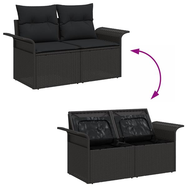 Grote foto vidaxl 6 delige tuinbankenset met kussens poly rattan zwart tuin en terras tuinmeubelen