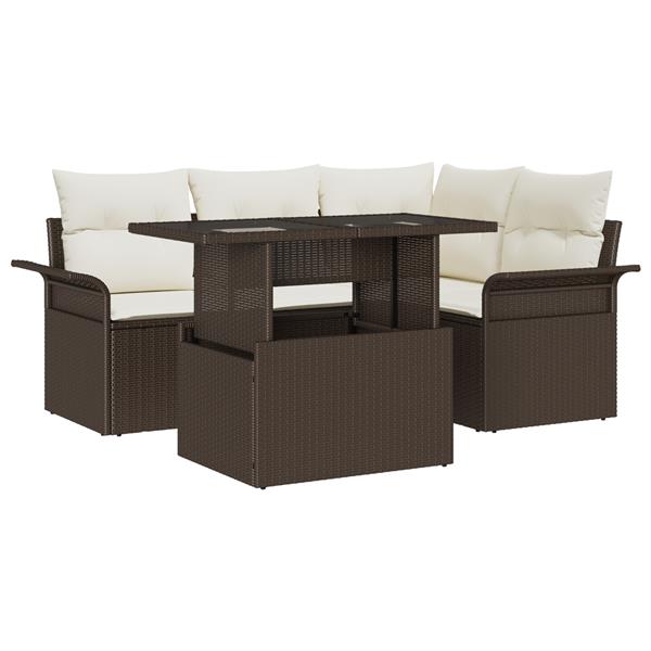 Grote foto vidaxl 5 delige tuinset met kussens bruin poly rattan tuin en terras tuinmeubelen