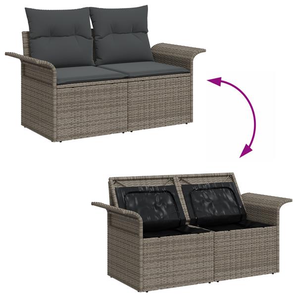 Grote foto vidaxl 6 delige tuinbankenset met kussens poly rattan grijs tuin en terras tuinmeubelen
