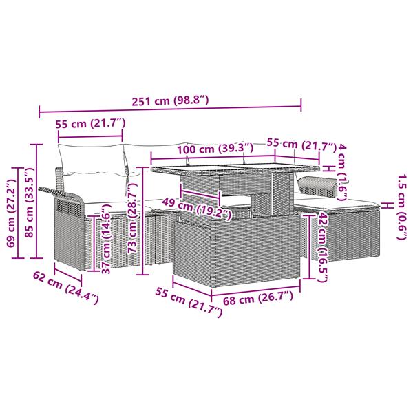 Grote foto vidaxl 6 delige tuinbankenset met kussens poly rattan grijs tuin en terras tuinmeubelen