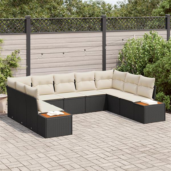 Grote foto vidaxl 5 delige tuinbankenset met kussens poly rattan acacia zwart tuin en terras tuinmeubelen
