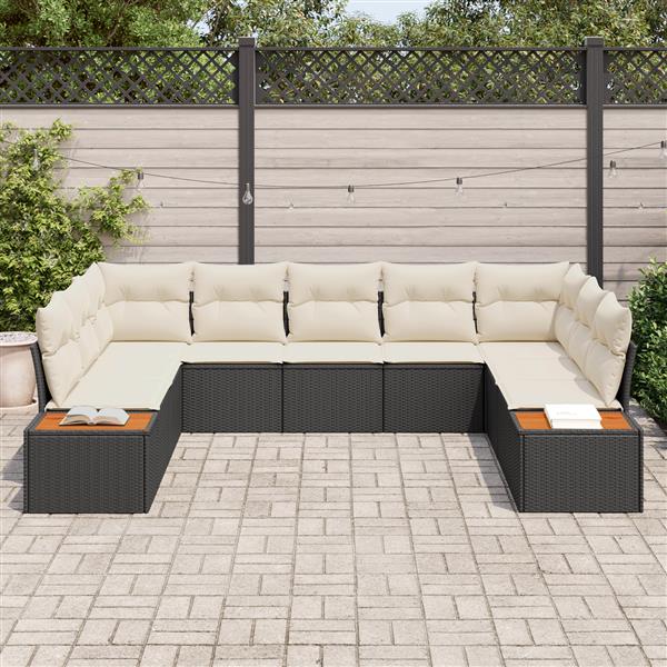 Grote foto vidaxl 5 delige tuinbankenset met kussens poly rattan acacia zwart tuin en terras tuinmeubelen