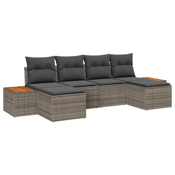 Grote foto vidaxl 6 delige tuinbankenset met kussens poly rattan acacia grijs tuin en terras tuinmeubelen
