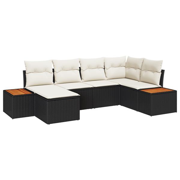 Grote foto vidaxl 6 delige tuinset met kussens zwart poly rattan en acacia tuin en terras tuinmeubelen