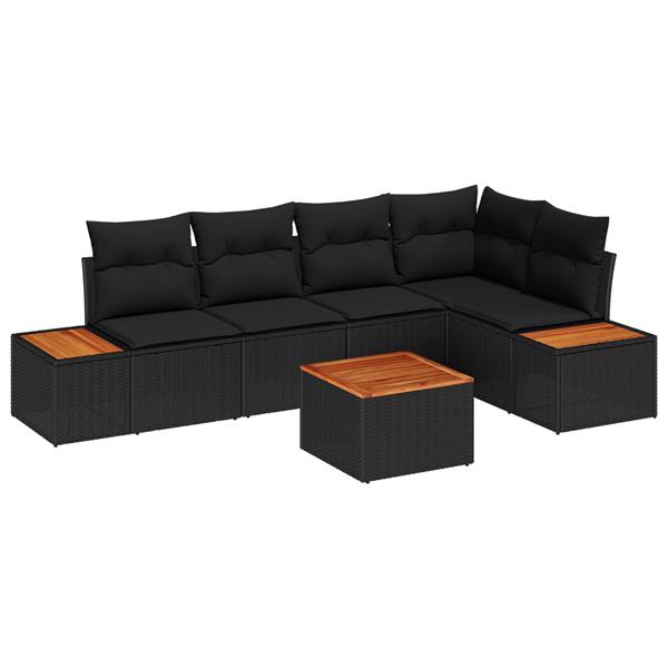 Grote foto vidaxl 6 delige tuinbankenset met kussens poly rattan acacia zwart tuin en terras tuinmeubelen