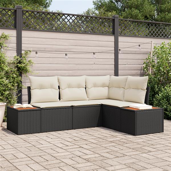 Grote foto vidaxl 4 delige tuinbankenset met kussens poly rattan acacia zwart tuin en terras tuinmeubelen