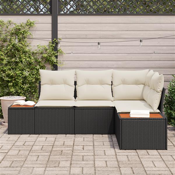 Grote foto vidaxl 4 delige tuinbankenset met kussens poly rattan acacia zwart tuin en terras tuinmeubelen