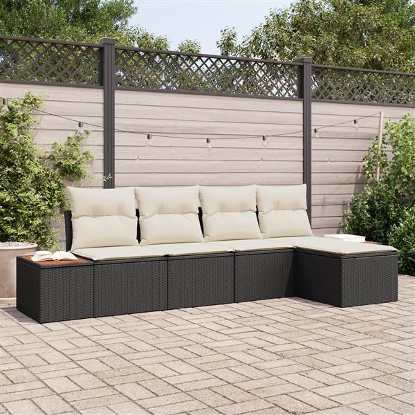 Grote foto vidaxl 5 delige tuinset met kussens zwart poly rattan acacia tuin en terras tuinmeubelen