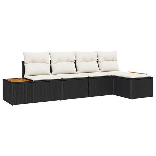 Grote foto vidaxl 5 delige tuinset met kussens zwart poly rattan acacia tuin en terras tuinmeubelen
