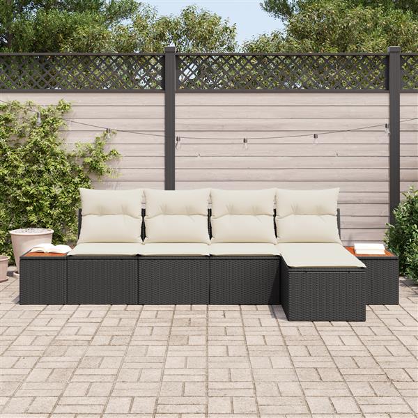 Grote foto vidaxl 5 delige tuinset met kussens zwart poly rattan acacia tuin en terras tuinmeubelen