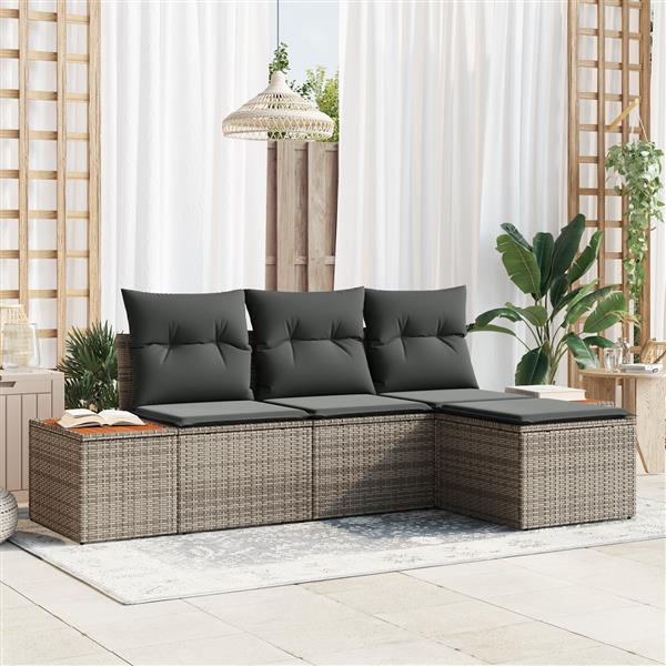 Grote foto vidaxl 4 delige tuinsofaset met kussens grijs poly rattan acacia tuin en terras tuinmeubelen