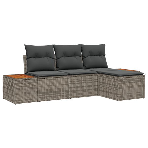 Grote foto vidaxl 4 delige tuinsofaset met kussens grijs poly rattan acacia tuin en terras tuinmeubelen