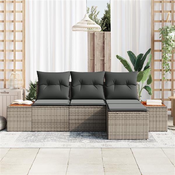 Grote foto vidaxl 4 delige tuinsofaset met kussens grijs poly rattan acacia tuin en terras tuinmeubelen