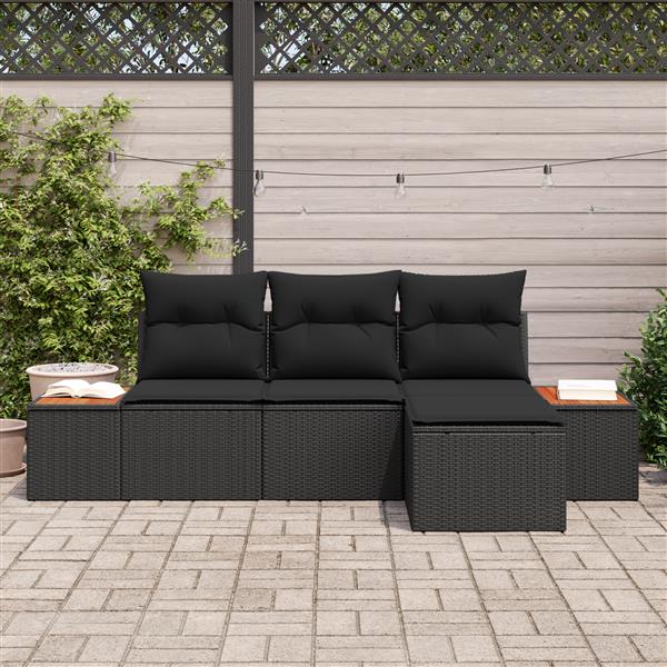 Grote foto vidaxl 4 delige tuinbankset met kussens zwart poly rattan en acacia tuin en terras tuinmeubelen