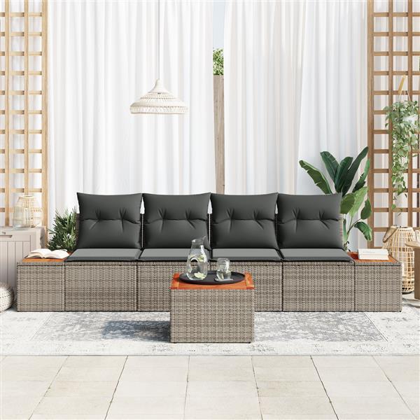 Grote foto vidaxl 5 delige ligbed set met kussens grijs poly rattan acacia tuin en terras tuinmeubelen