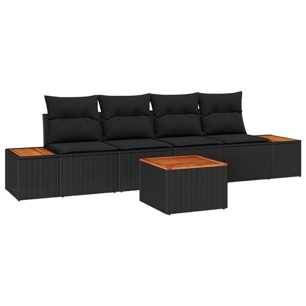 Grote foto vidaxl 5 delige loungeset voor buiten met kussens zwart poly rattan acacia tuin en terras tuinmeubelen