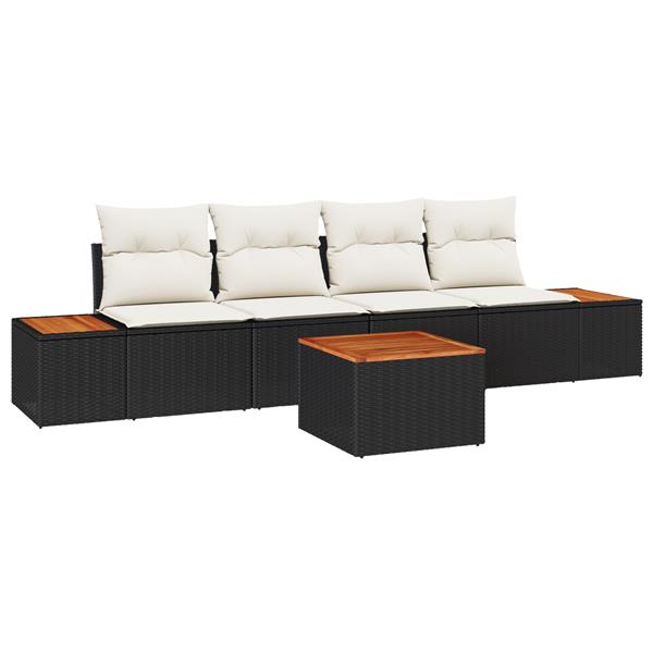 Grote foto vidaxl 5 delige tuinsofa set met kussens zwart poly rattan en acaciahout tuin en terras tuinmeubelen