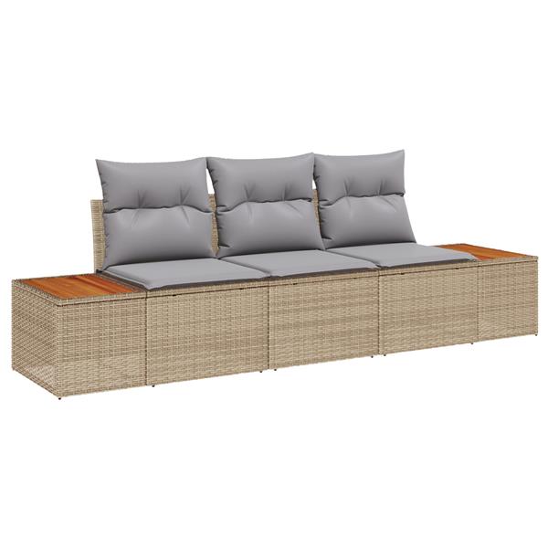 Grote foto vidaxl 3 delige tuinbankenset met kussens poly rattan acacia beige tuin en terras tuinmeubelen