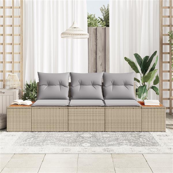 Grote foto vidaxl 3 delige tuinbankenset met kussens poly rattan acacia beige tuin en terras tuinmeubelen