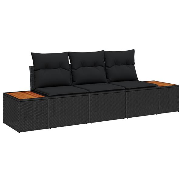 Grote foto vidaxl 3 delige tuinbankenset met kussens poly rattan acacia zwart tuin en terras tuinmeubelen