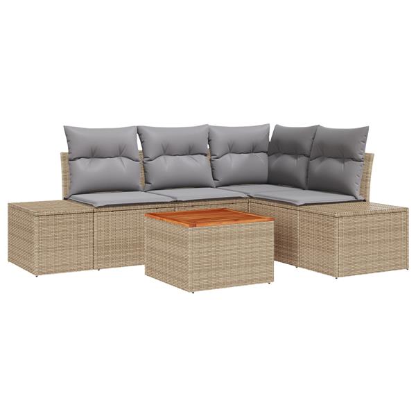 Grote foto vidaxl 5 delige tuinbankset met kussens beige poly rattan en acacia tuin en terras tuinmeubelen