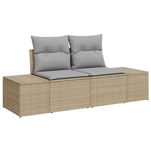 Grote foto vidaxl 5 delige tuinbankset met kussens beige poly rattan en acacia tuin en terras tuinmeubelen