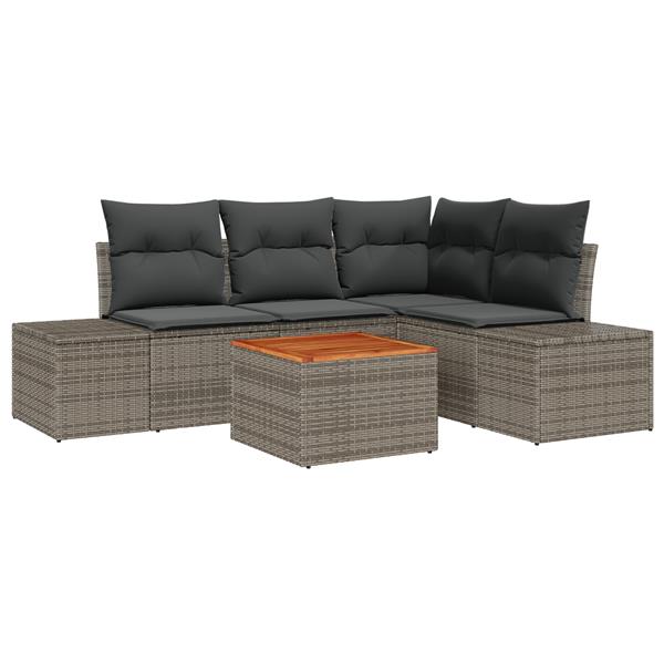 Grote foto vidaxl 5 delige loungebank set met kussens grijs poly rattan acacia tuin en terras tuinmeubelen