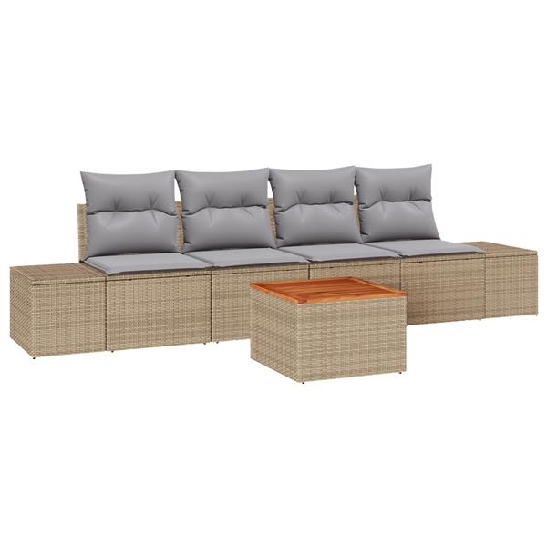 Grote foto vidaxl 5 delige tuinbank set met kussens beige poly rattan acacia tuin en terras tuinmeubelen