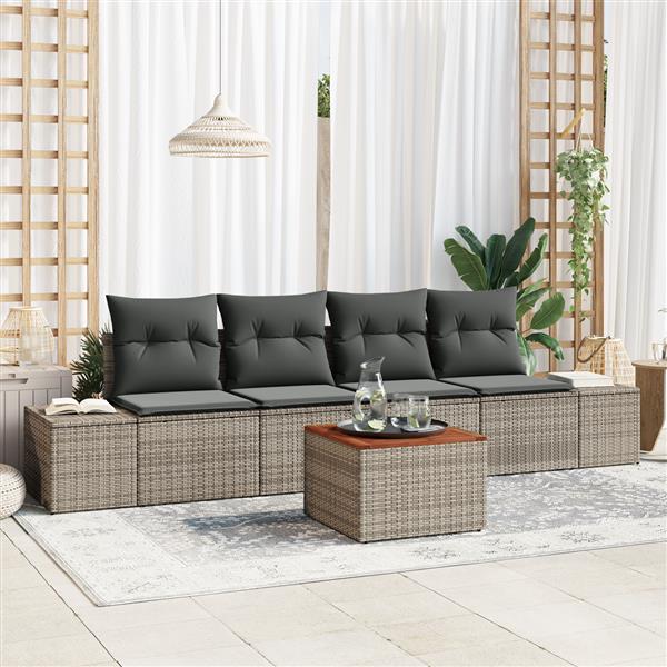 Grote foto vidaxl 5 delige tuinset met kussens grijs poly rattan en acacia tuin en terras tuinmeubelen