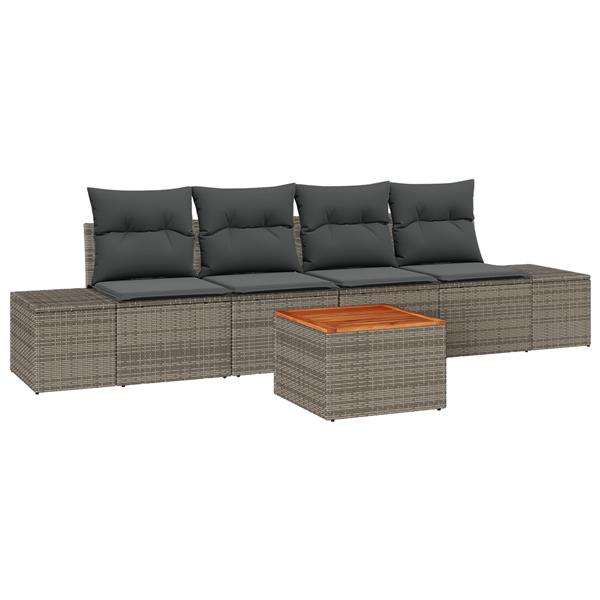 Grote foto vidaxl 5 delige tuinset met kussens grijs poly rattan en acacia tuin en terras tuinmeubelen