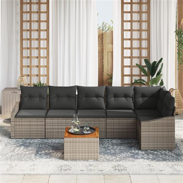 Grote foto vidaxl 7 delige tuinset met kussens grijs poly rattan acacia tuin en terras tuinmeubelen