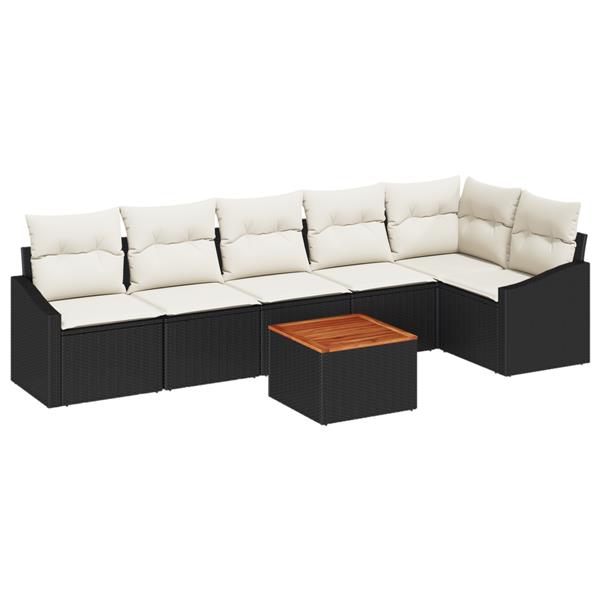 Grote foto vidaxl 7 delige tuinset met kussens zwart poly rattan en acacia tuin en terras tuinmeubelen