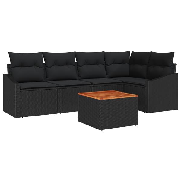 Grote foto vidaxl 6 delige tuinset met kussens zwart poly rattan en acaciahout tuin en terras tuinmeubelen