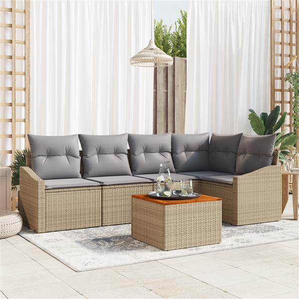 Grote foto vidaxl 6 delige tuinsofa set met kussens in beige van poly rattan en acacia tuin en terras tuinmeubelen