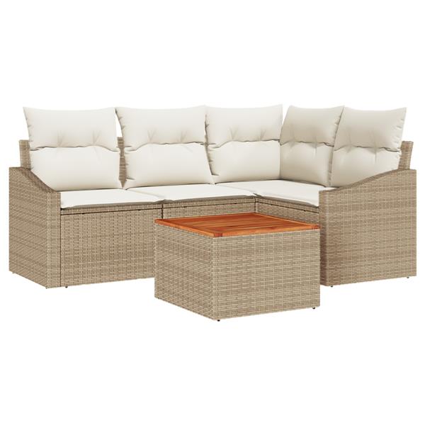 Grote foto vidaxl 5 delige tuinset met kussens in beige van poly rattan en acacia tuin en terras tuinmeubelen