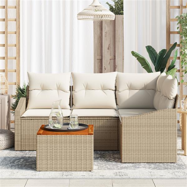 Grote foto vidaxl 5 delige tuinset met kussens in beige van poly rattan en acacia tuin en terras tuinmeubelen