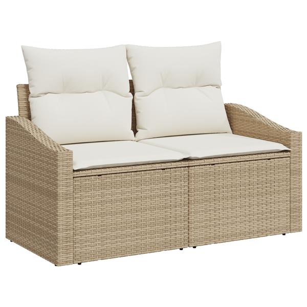 Grote foto vidaxl 5 delige tuinset met kussens in beige van poly rattan en acacia tuin en terras tuinmeubelen